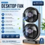 Premium Dual Head Desktop Fan – 360° Adjustable USB Rechargeable Cooling Fan